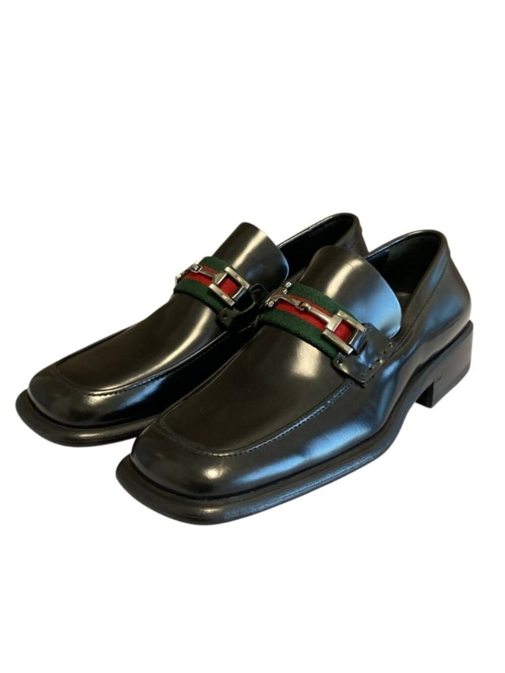 Gucci Sherry Line Horsebit Leather Loafers Shoes Black